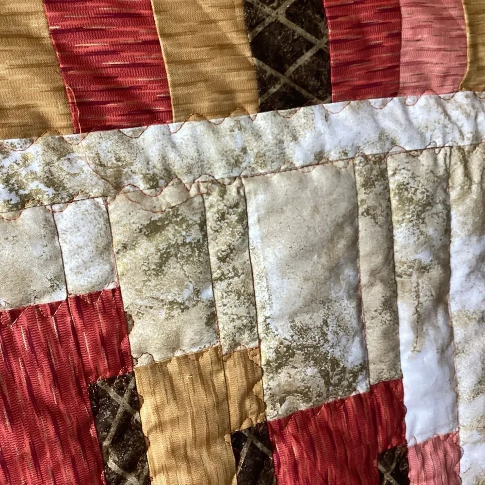 NWT. Hand Crafted Quilt in Pumpkin, Apricot, Browns and Golds